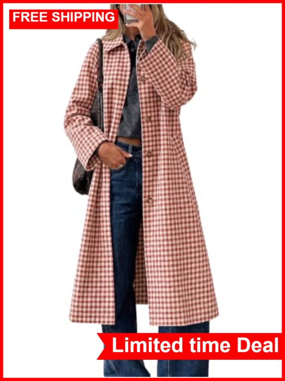 Plaid Trench Coat Fall Lapel Single Breasted Long Jacket